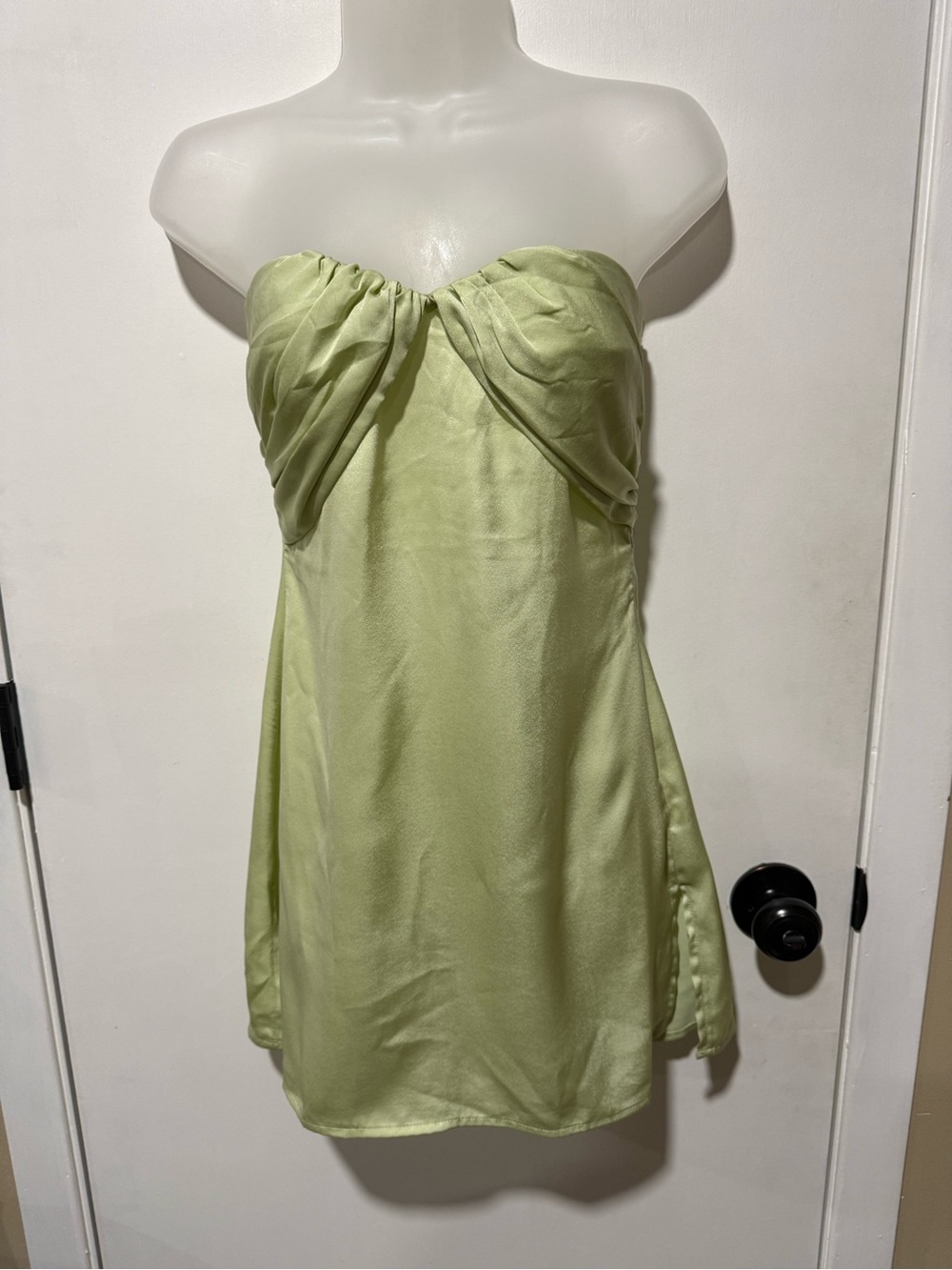 Princess Polly Strapless Pastel Green Satin Mini Dress-#1558